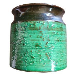 Nittsjo Sweden‎ Ceramic Vase Jar Green Brown MCM Mid Century Modern Signed KW 3"